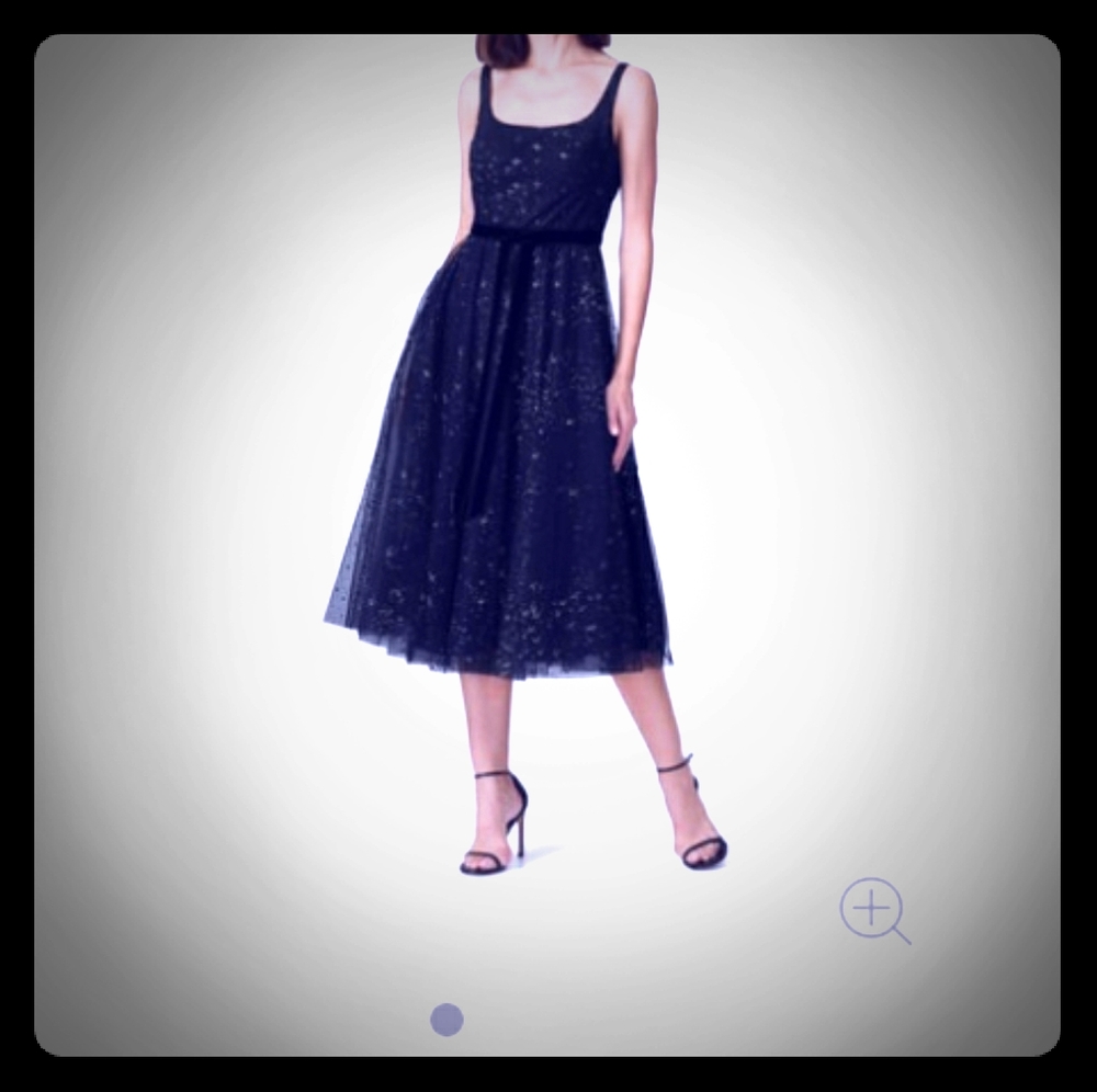 MARCHESA NOTTE SILVER STAR TULLE DRESS